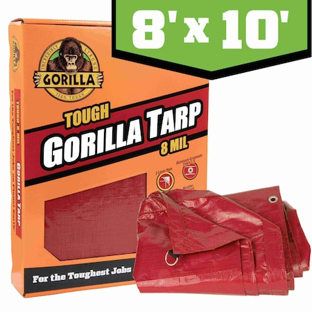 Gorilla Tarp Tarp, 8 ft x 10 ft, 8 mil, Red, PE, Weather Resistant with UV Coating 97031
